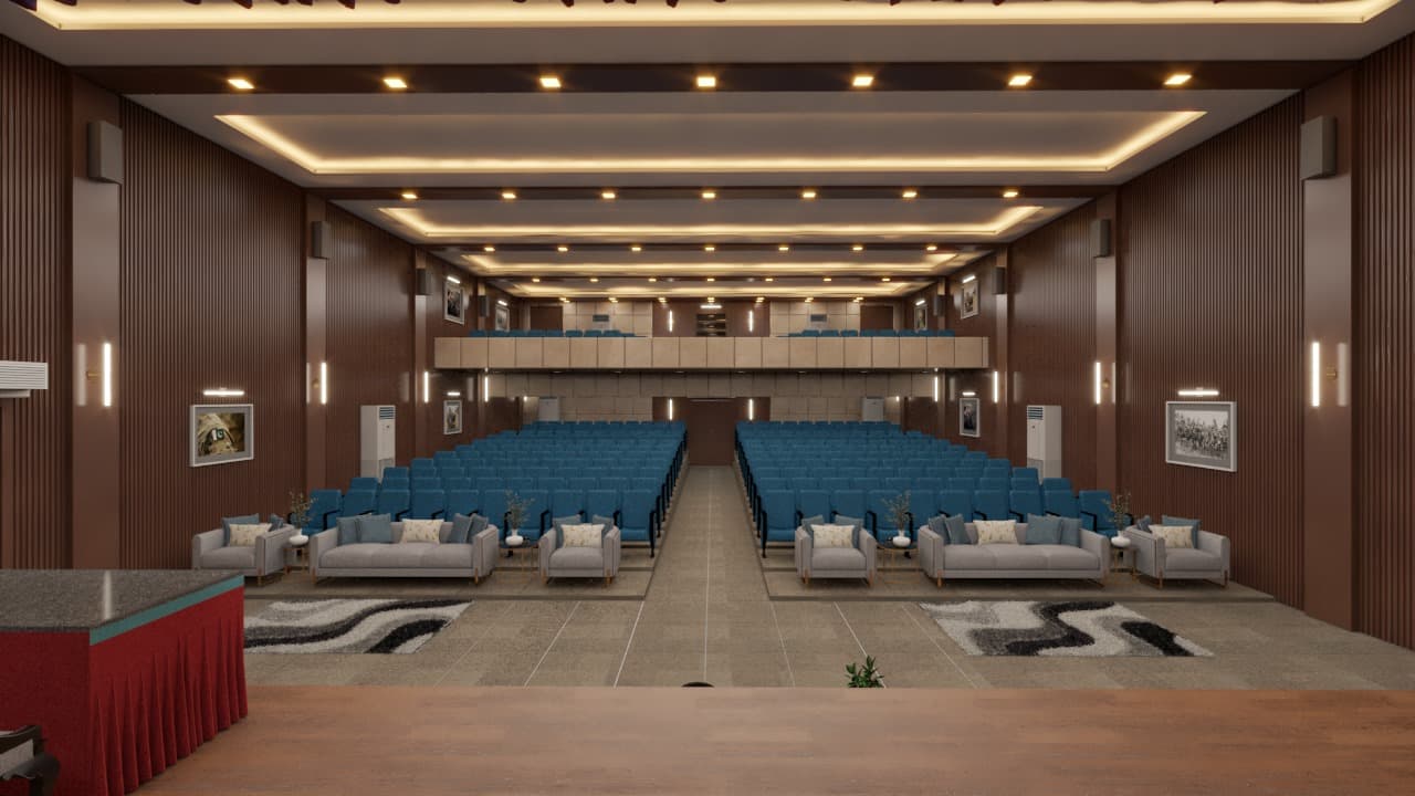 R.R Builders custom auditorium interior and wood paneling
